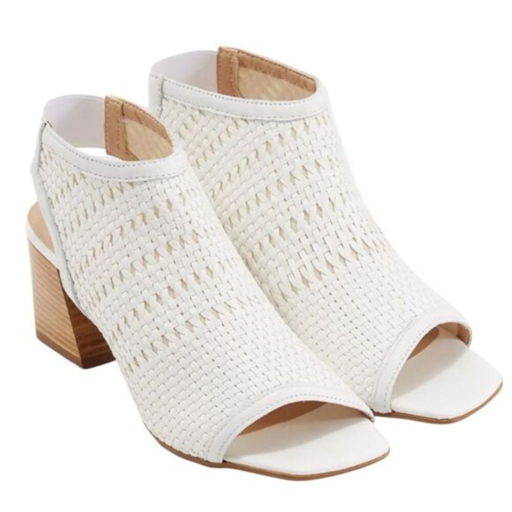 Top Shelf Women's White Slingback Sandal Size 7.5 Casual Summer Block Heel
